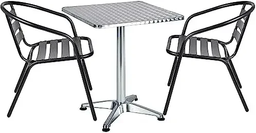 Indoor Outdoor Restaurant Stainless Steel Aluminum Metal Slat Stack Commercial Lightweight, 2 Chairs with a 27.5