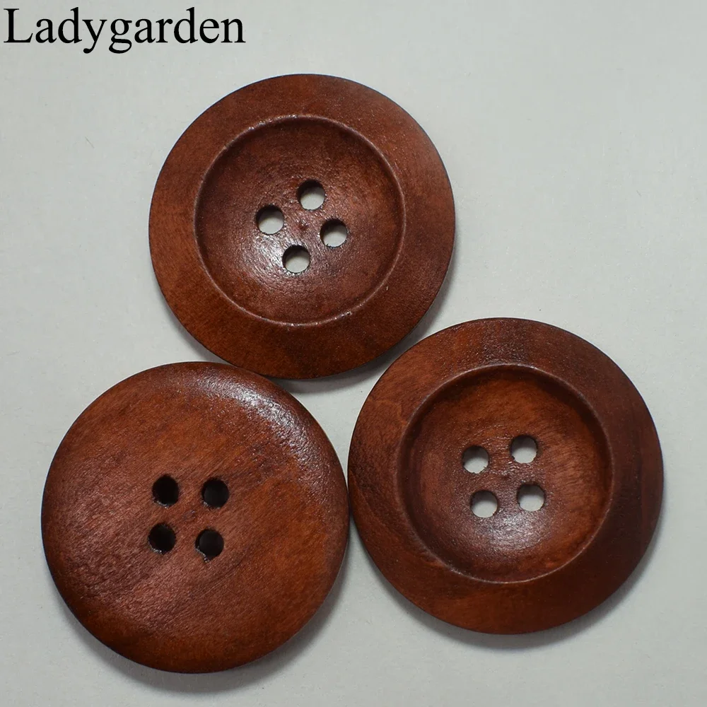 20PCS 30MM Big Round Wooden Buttons Brown Natural Color Wooden Buttons Handmade Scrapbooking for Wedding Decor Sewing Button