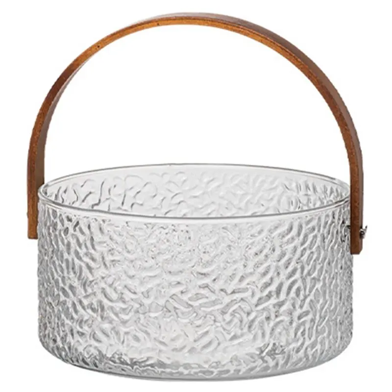 

KYCOR-Fruit Bucket Glass Ice Handheld Circular Fruit Basin, Tea Container Storage Bucket