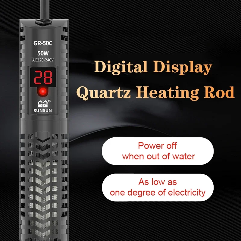 Aquarium Submersible Heater Fish Tank Quartz Glass LCD Display 220V Digital Heating Rod Constant Temperature Control 200W