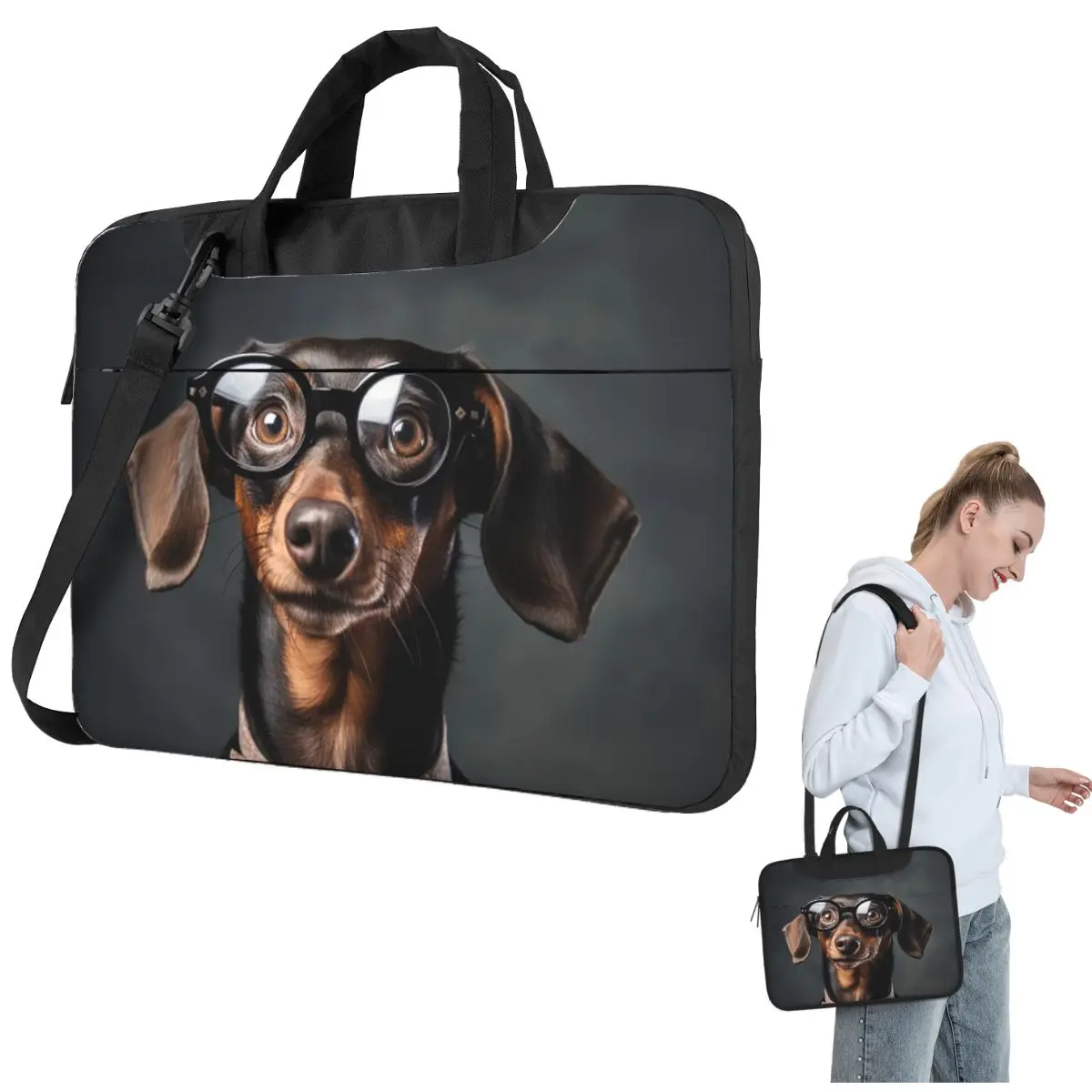 

Портрет Mr. Dachshund, сумка через плечо для ноутбука, сумка для компьютера, устойчивая защитная сумка для ноутбука для Macbook Pro