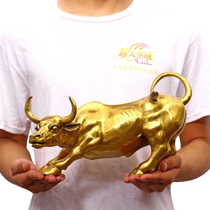 

Pure Brass Bull Wall Street Cattle Sculpture Copper Cow Statue Mascot Ornament Office Decoration Exquisite Crafts Business Gift