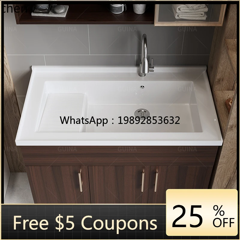 

W1 stainless steel ceramic integrated laundry basin with rubbing plate sink hand and face sink bathroom cabinet combination