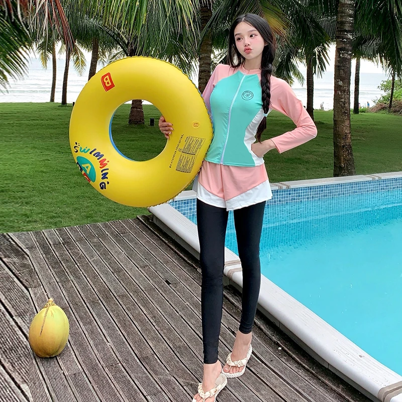 NEW Ins Style Split Ladies Four-piece Swimsuit Patchwork Slimming Youth Vacation Outing Suit Spa Surfing Hot Spring Beach Sports