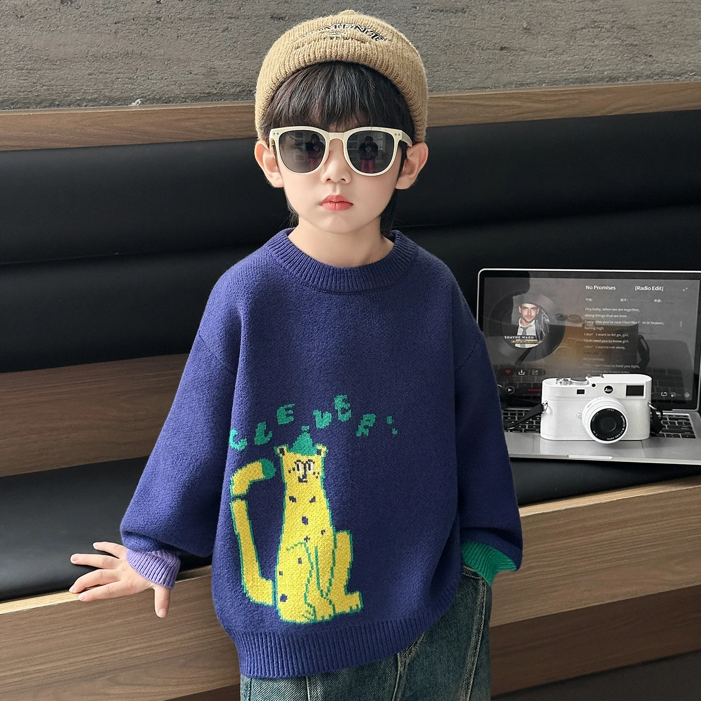

Thiened round Ne Knitted Sweater for Boys Winter Faionable Children's Autumn Winter Sle Korean Version Soft Cotton Blend