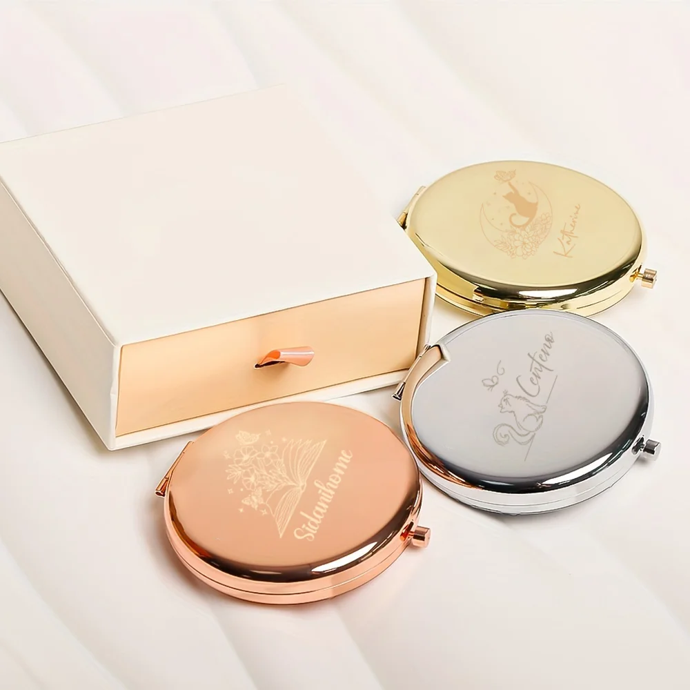 1PC nice view pattern Personalized name Pocket Mirror Mirror With Name Makeup Mirror Wedding Guest Gifts