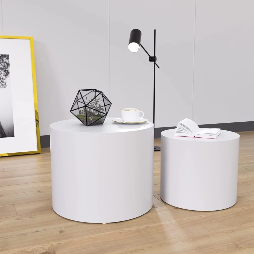 طاولات القهوة المتداخلة البيضاء الحديثة للمساحات الصغيرة: مجموعة من طاولتين جانبية خشبية لغرفة المعيشة والشقة