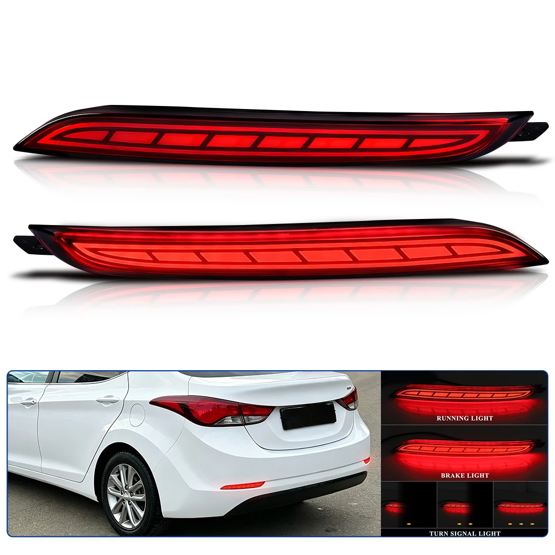 ​LED Rear Bumper Reflector Lights For Hyundai Elantra 2014 2015 2016 Running Brake Dynamic Turn Signal Lamps Stop Light 12V