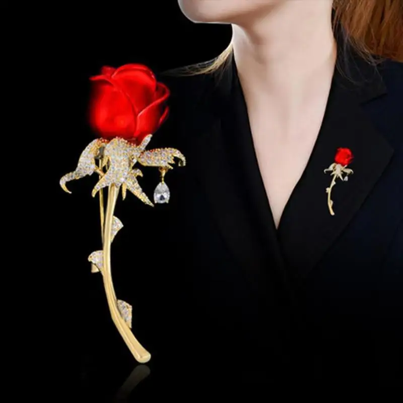 Autumn/Winter Luxurious Atmospheric Coat Accessories Chest Flowers High-end Feeling Fixed Pins Fully Inlaid Zircon Rose Brooch