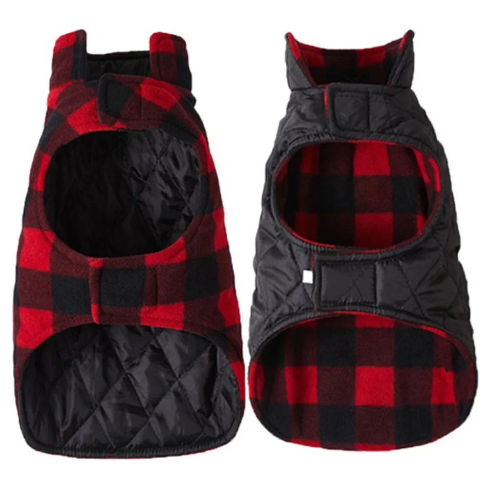 Dog Clothes Adjustable Plaid Coat Winter Thickened Windproof Double-sided Jacket For Small Medium Large Dogs