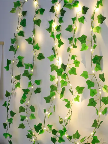 2M Green Leaf String Lights Artificial Ivy Vine Fairy Light Wedding Party Decoration Christmas Home Room Decor Wall Plant Wreath