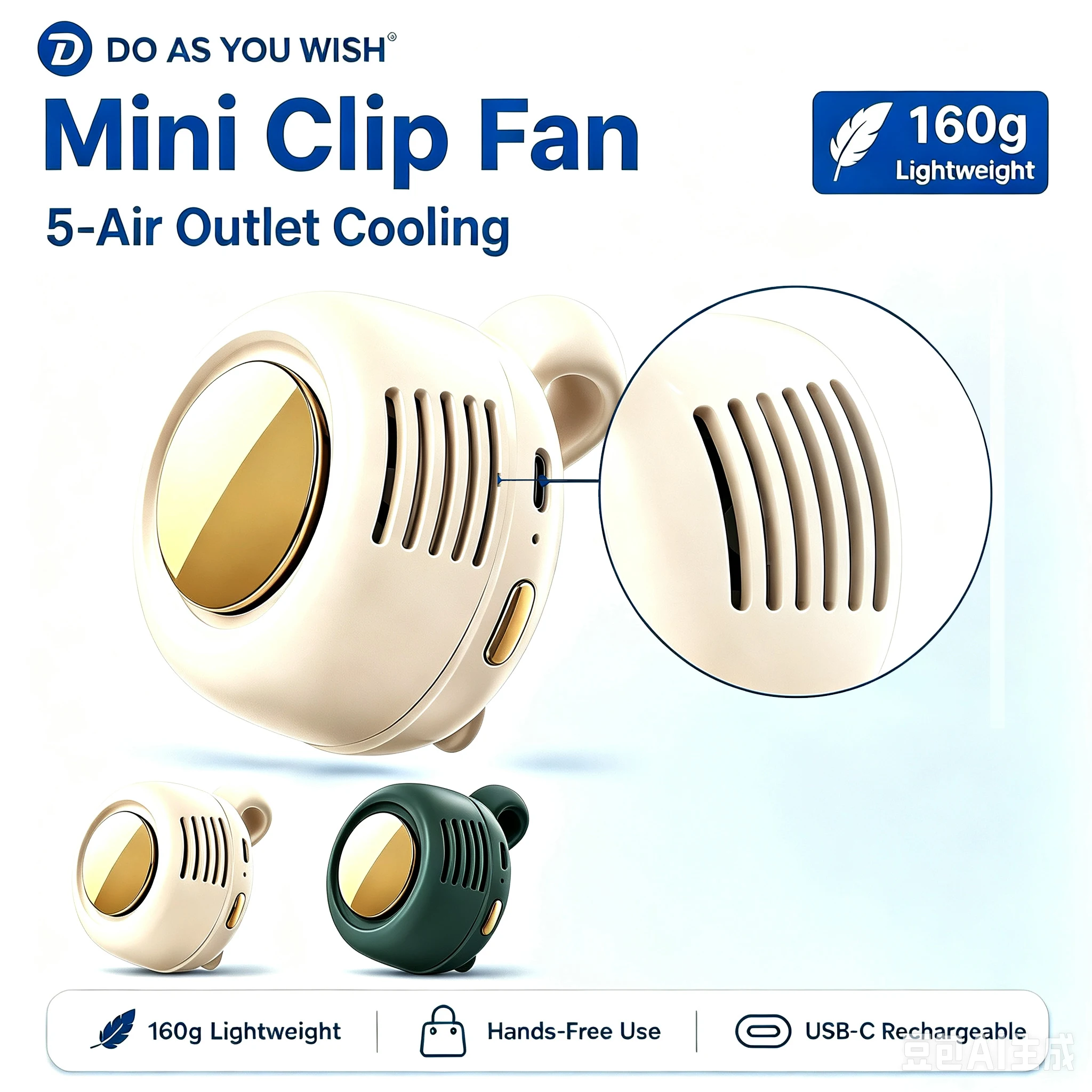 Portable Bladeless Electric Fan, Mini Fan Three-speed Regulation,Silent Operation,Comfort Upgrade, USB Rechargeable Portable Fan