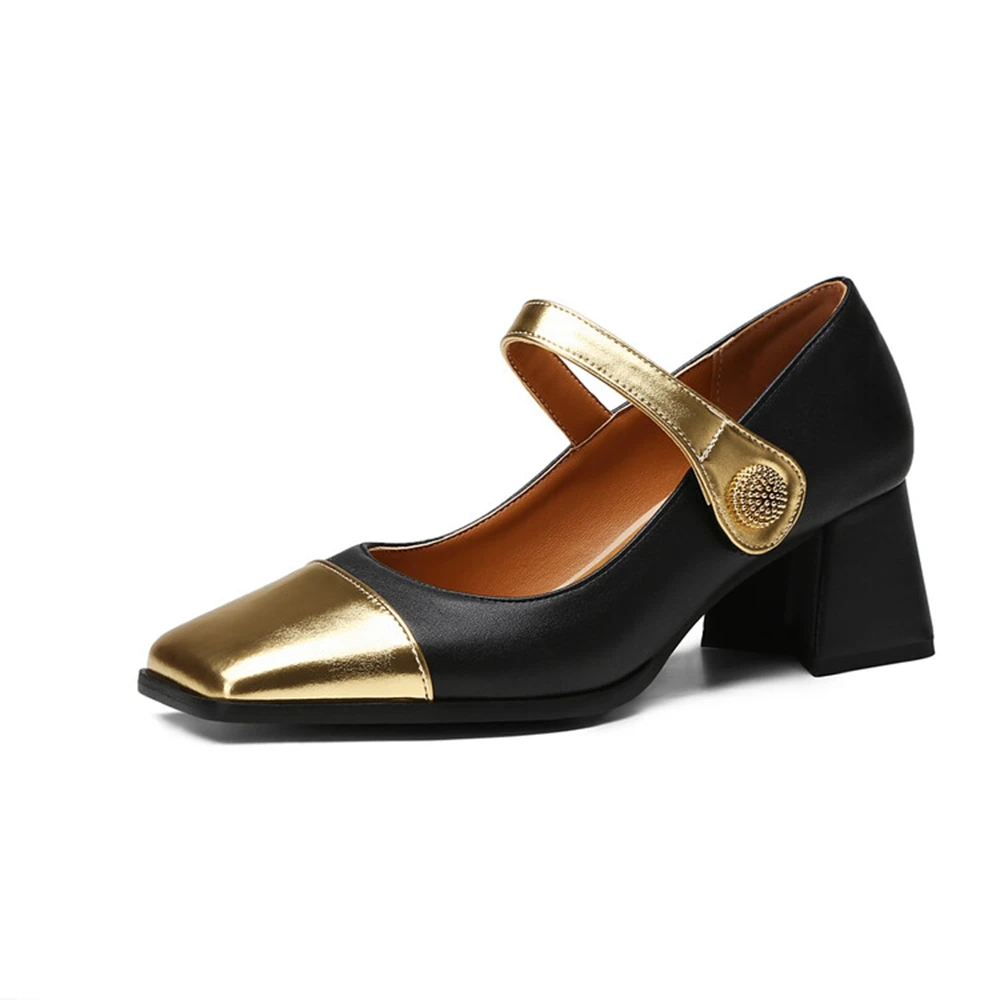 

Thick High Heels Women Mary Janes Shoes Leather Dress Square Toe Buckle Strap Wedding Shoes Bride Pumps Big Size 47 48 303-4