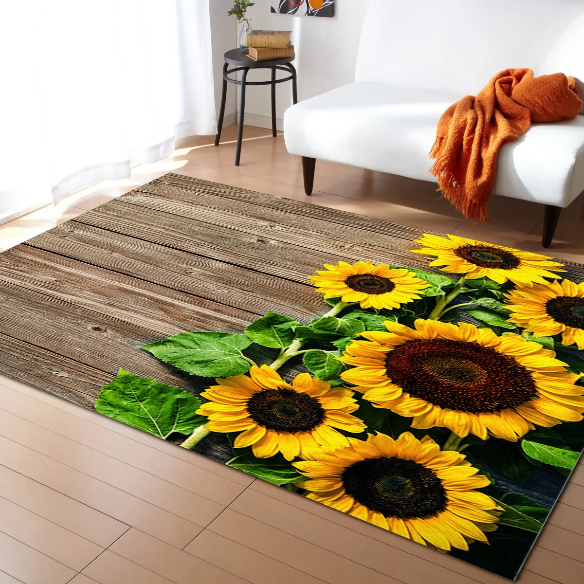 

Sunflower Wood Grain Background Living Room Floor Mat Children's Room Bedroom Bedside Carpet Kitchen Door Mat