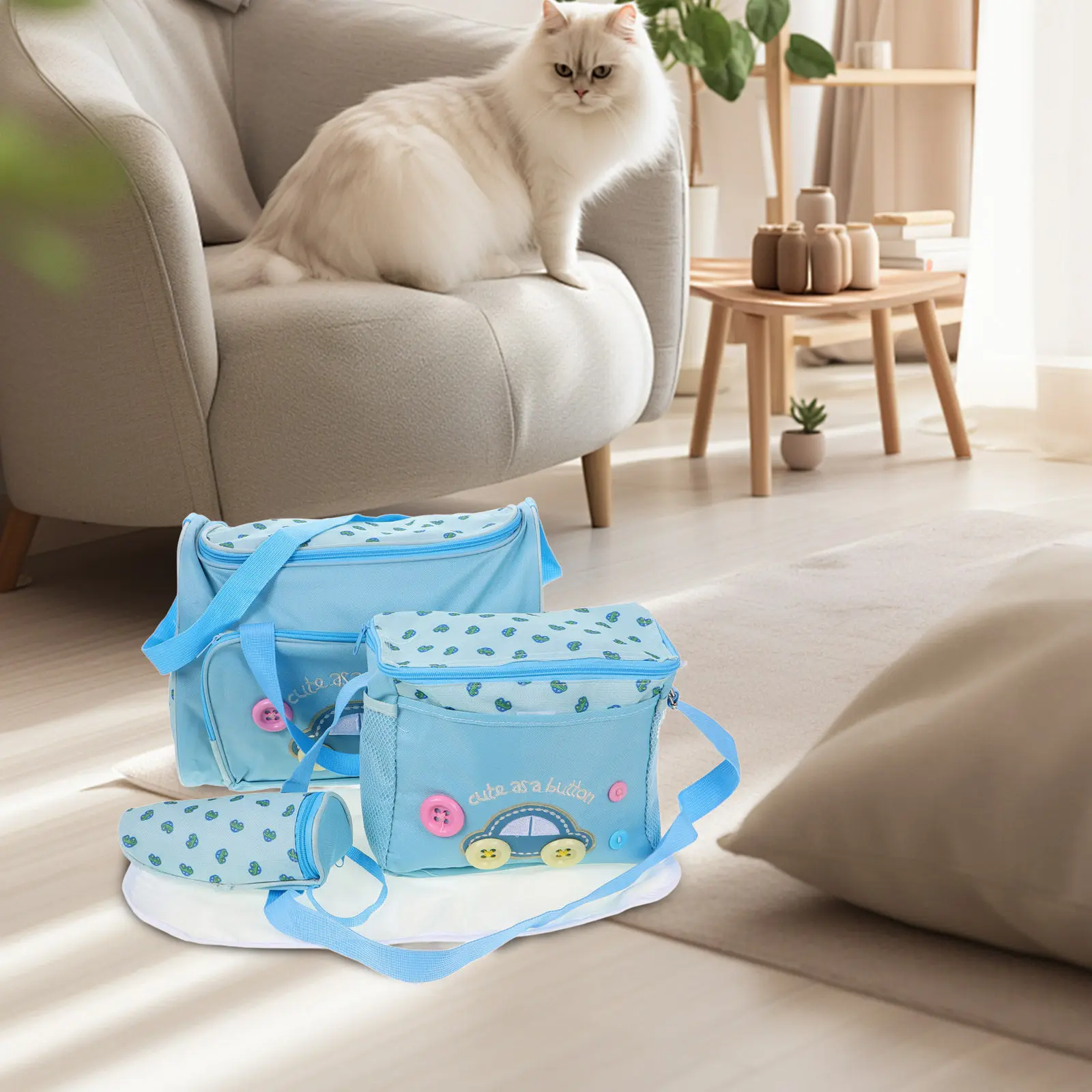 

Набор дорожных сумок для подгузников 4-в-1, небесно-голубой, большой вместимости, водонепроницаемая сумка-тоут из ткани Оксфорд для мам, многофункциональная