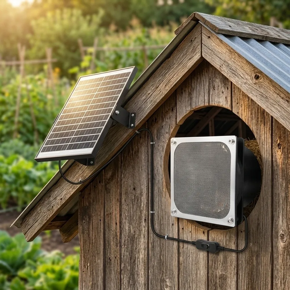 15W Solar-Powered Ventilation Fan For Greenhouses,Chicken Cages,Pet Sheds,Sheds Solar- Powered Net Cover Exhaust- Fan
