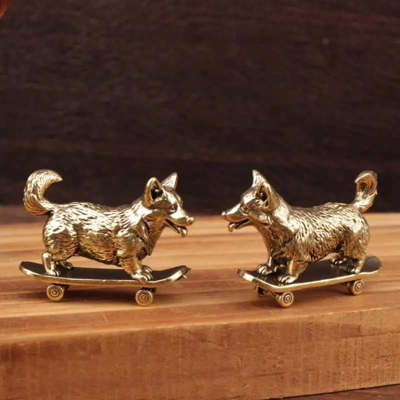 Skateboard-Hundefigur aus Messing, Vintage-Miniatur-Skulptur, Sammlerstück, Dekoration für Auto und Zuhause, Geschenk für Skate-Liebhaber – Detail 5