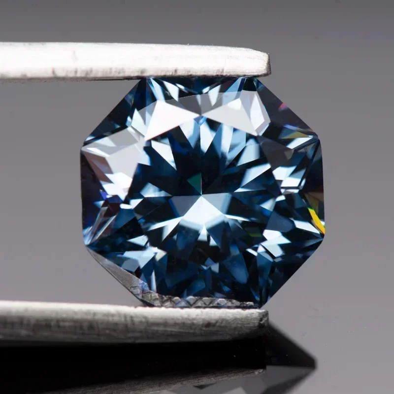 Moissanite batu permata segi delapan bentuk alami warna biru Royal langka untuk bahan pembuatan perhiasan tingkat lanjut dengan sertifikat GRA