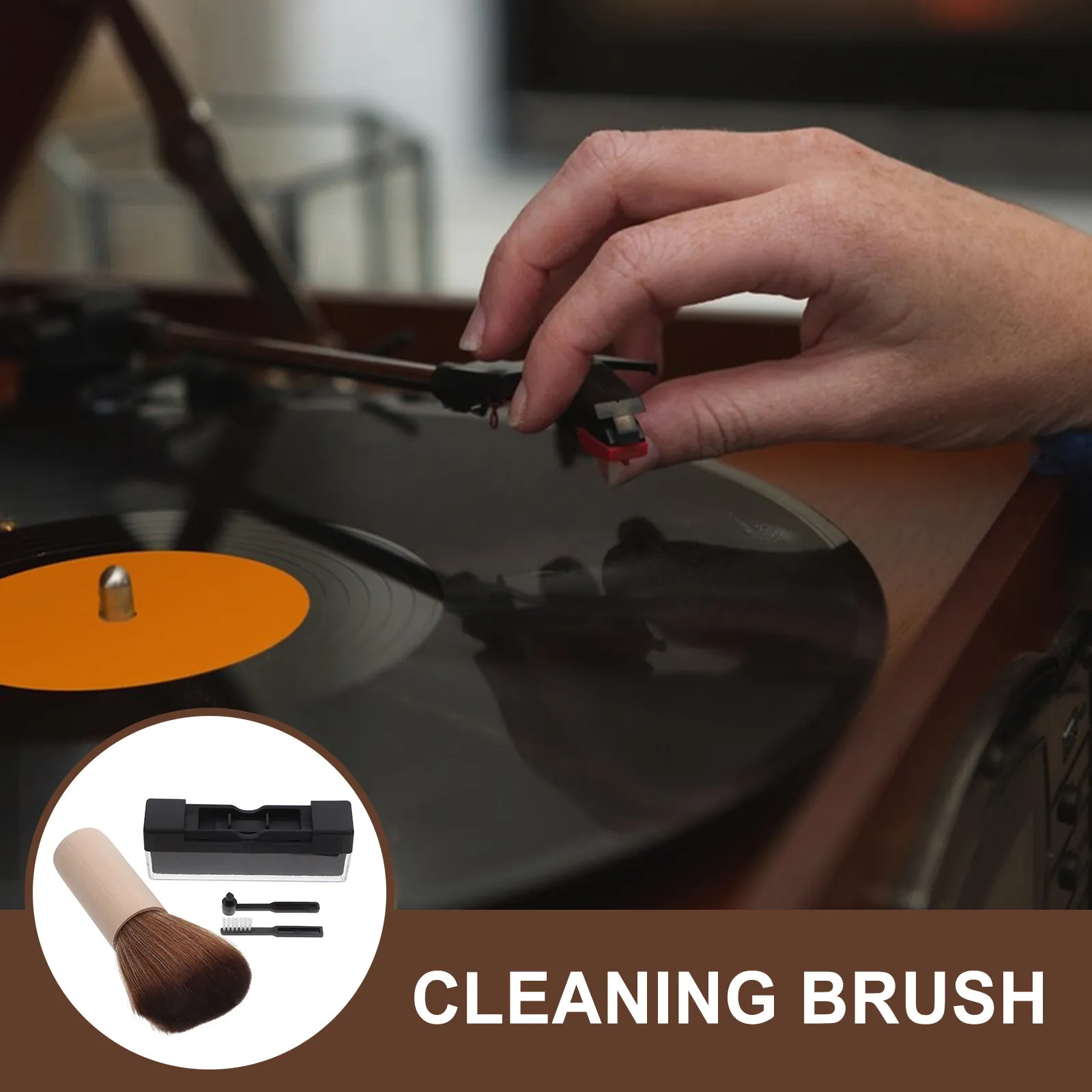 1Set Anti Static Vinyl Brush Set Vinyl Record Cleaner Brush Wooden Handle Turntable Maintenance Kit Turntable Cleaning Tools