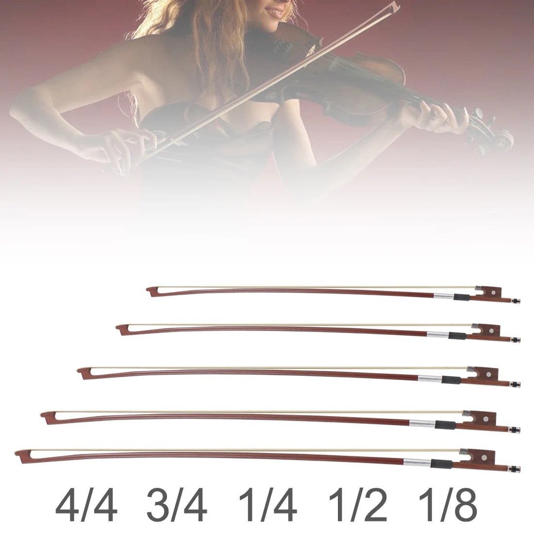 Jujuba Wood Frog Violino Bow, White Horsehair Fiddle Bow, Peças de instrumentos de cordas Peças, 4/4, 1/4, 1/2, 1/8
