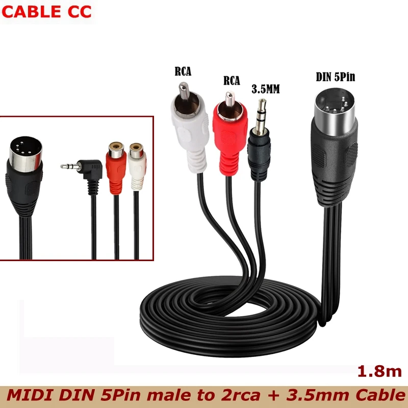 5 Pin DIN/RCA Audio Cable 8-Pin-DIN to 2RCA Female/male /3.5mm 90° Angle 3Pole Male Audio cable 1.8meter