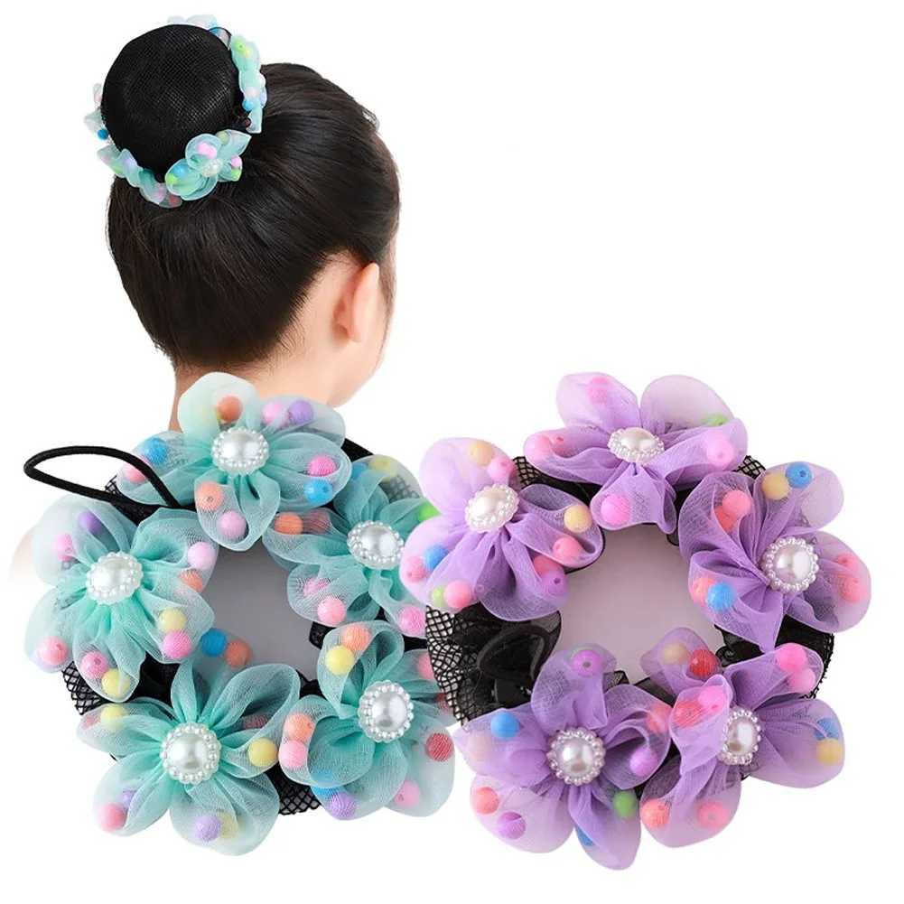 

New Flower Hair Net Bun Cover Girls Kids Child Ballet Dance Skating Snoods Reusable Fashion Hair Accessories Black Headwear Gift