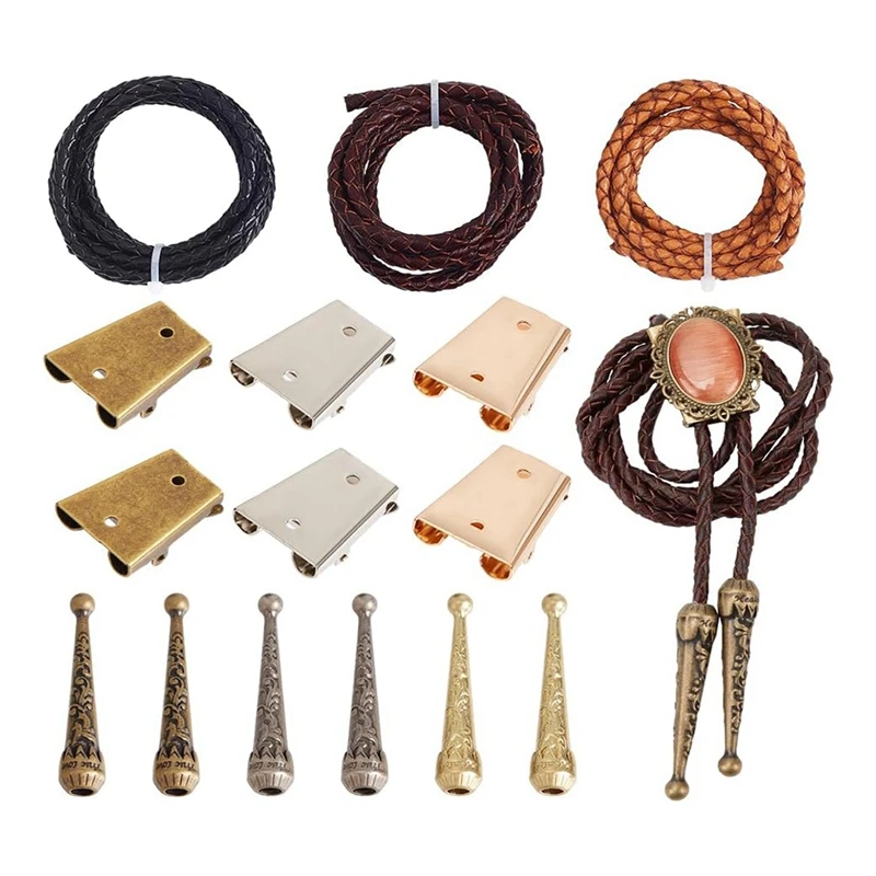 Tie Making Kit,Tie Head Replacement End Cap Kit With 6 Alloy Wire Ends 6 Iron Tie Slide Buckles, Suitable For Tie Making