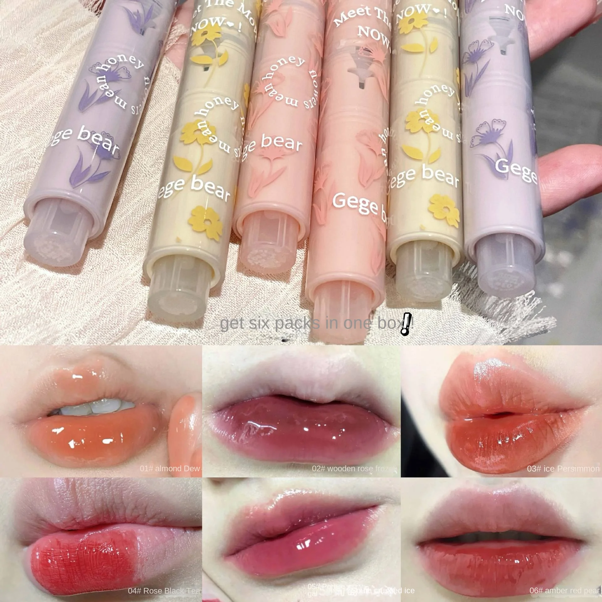 Moisturizing Lipstick Set Mirror Aqua Jelly Love Korean Makeup Long Lasting Lip Balm Lip Tint Gloss 6pcs Kit