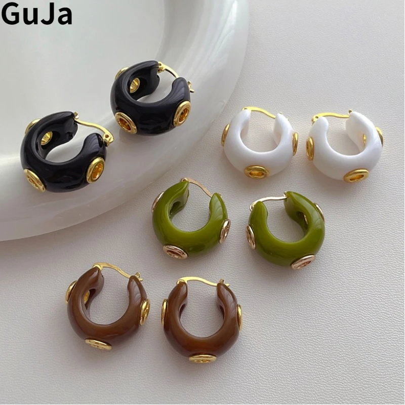 

Fashion Jewelry Sweet Korean Temperament Resin Hoop Earrings For Women Party Gifts Simply Design Ear Accessories Hot Selling