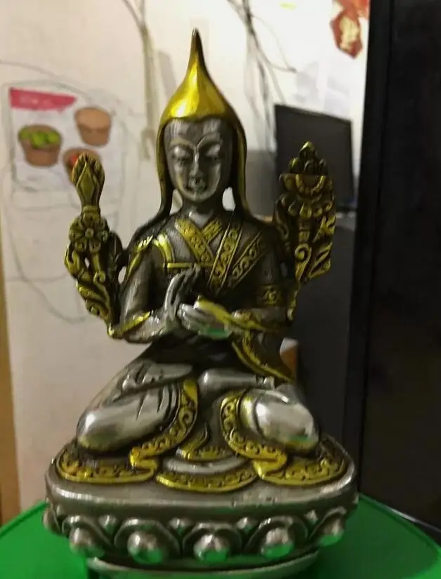 

Тибетский буддизм, белая медь, серебро, позолоченное сиденье, статуя Будды Лотоса Цзунхапа