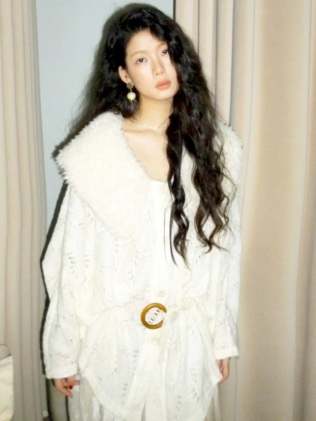 

Yann M Original Design Loose Casual Batwing Sve Knitted Cardigan Detachable Faux Collar Soft Women's Faion Knitwear