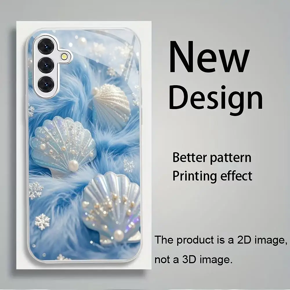Shell pearl tempered glass phone case suitable for Samsung Galaxy S26 S25 S24 S23 S22 S20 FE/Ultra/Plus anti drop back cover