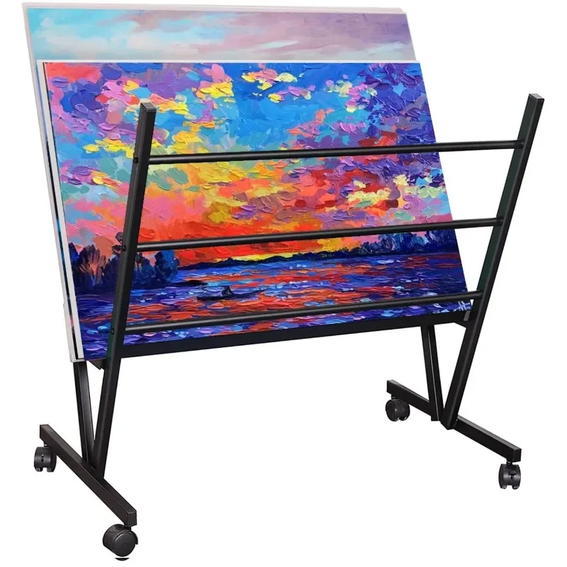 Indoor wrought iron drawing board storage cart, wrought iron pulley multi-functional rack