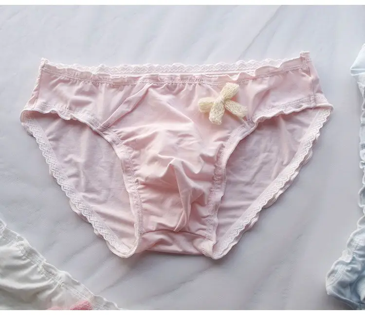 Men Underwear Cross-dressing Modal Cotton Ruffled Bow Briefs Low Waist Bulge Panties BF Gifts view 3