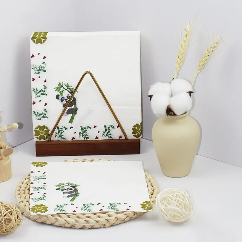 20pcs 33 * 33cm 2Layer Chinese Element Napkins Panda Bamboo Leaf Printed White Disposable Table Mat DIY Decoupage Paper