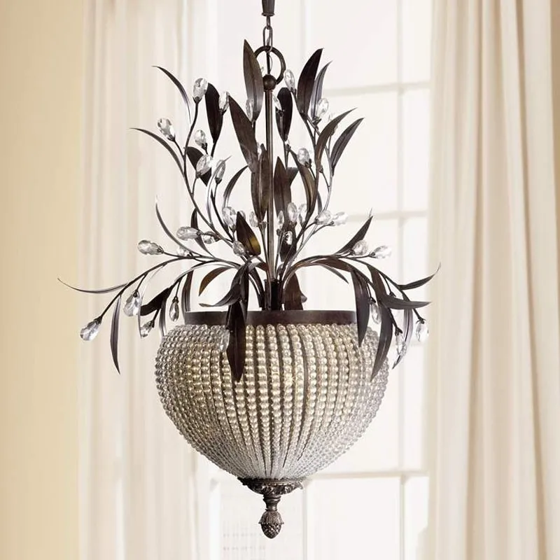 French wrought iron chandelier tree branch creative crystal bead villa living room dining room entrance stairs chandelier