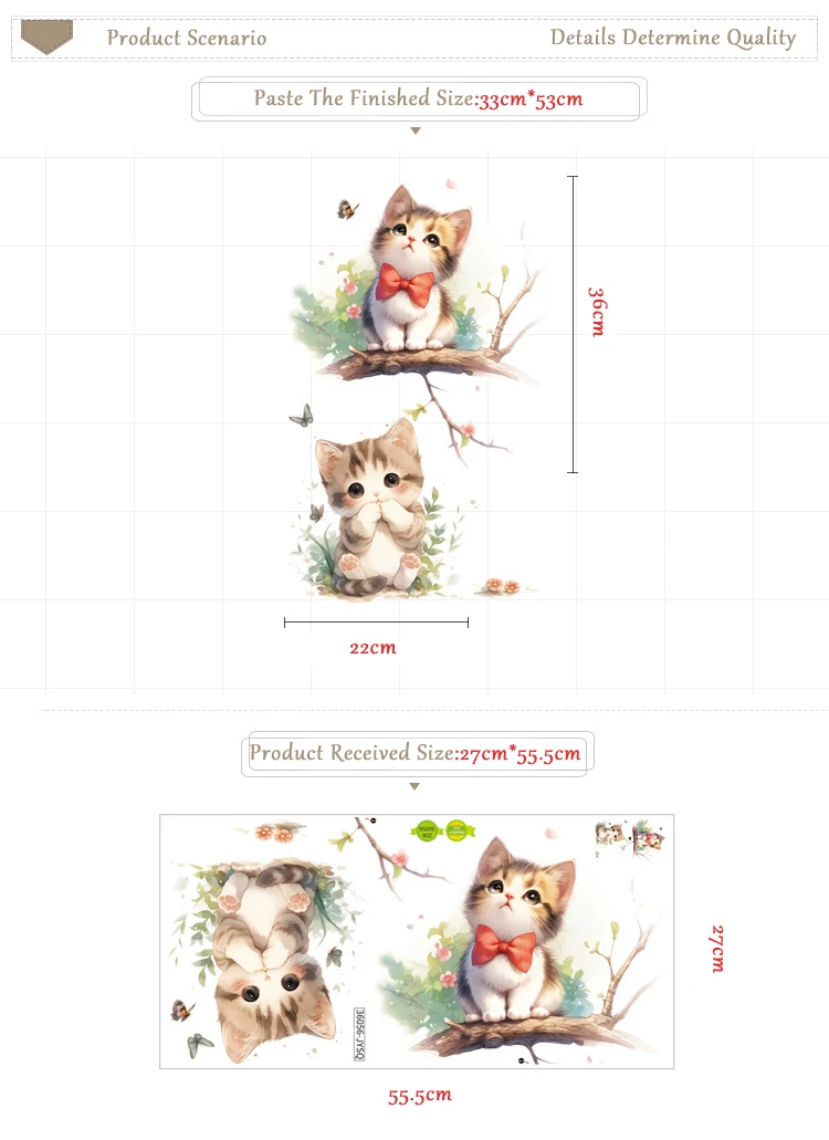 Cute Cat Vinyl Tile Child Wall Stickers For Baby Room Decor Furniture Sticker Wall Decor Adhesive Wallpaper Bedroom Accessories