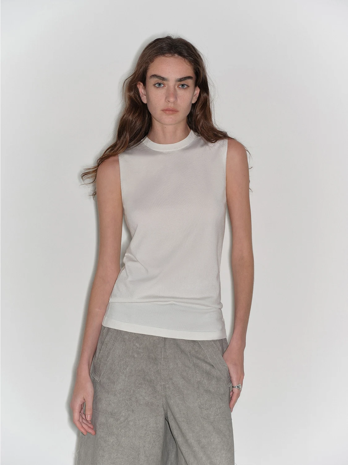 

Cool Tee-acetate Lyocell Blend Vest Women's Summer Outdoor Knitted Top Svel Tailoring Street Sle Slim Fit Pure Color