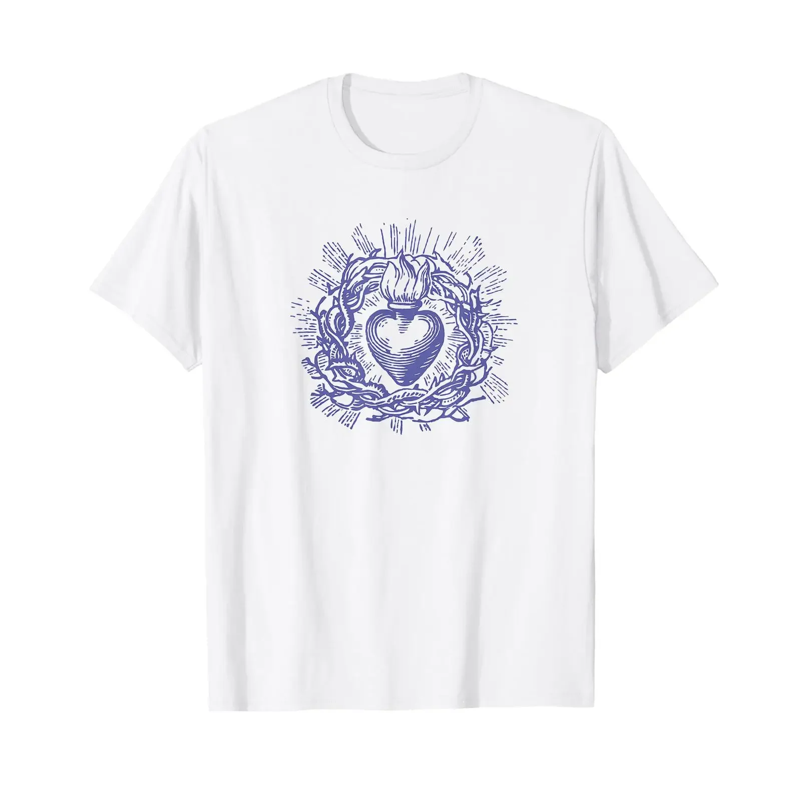T-shirt vintage Cœur Sacré de Jésus, effet délavé, vêtements de créateur pour homme, respirant, décontracté, polyvalent, doux
