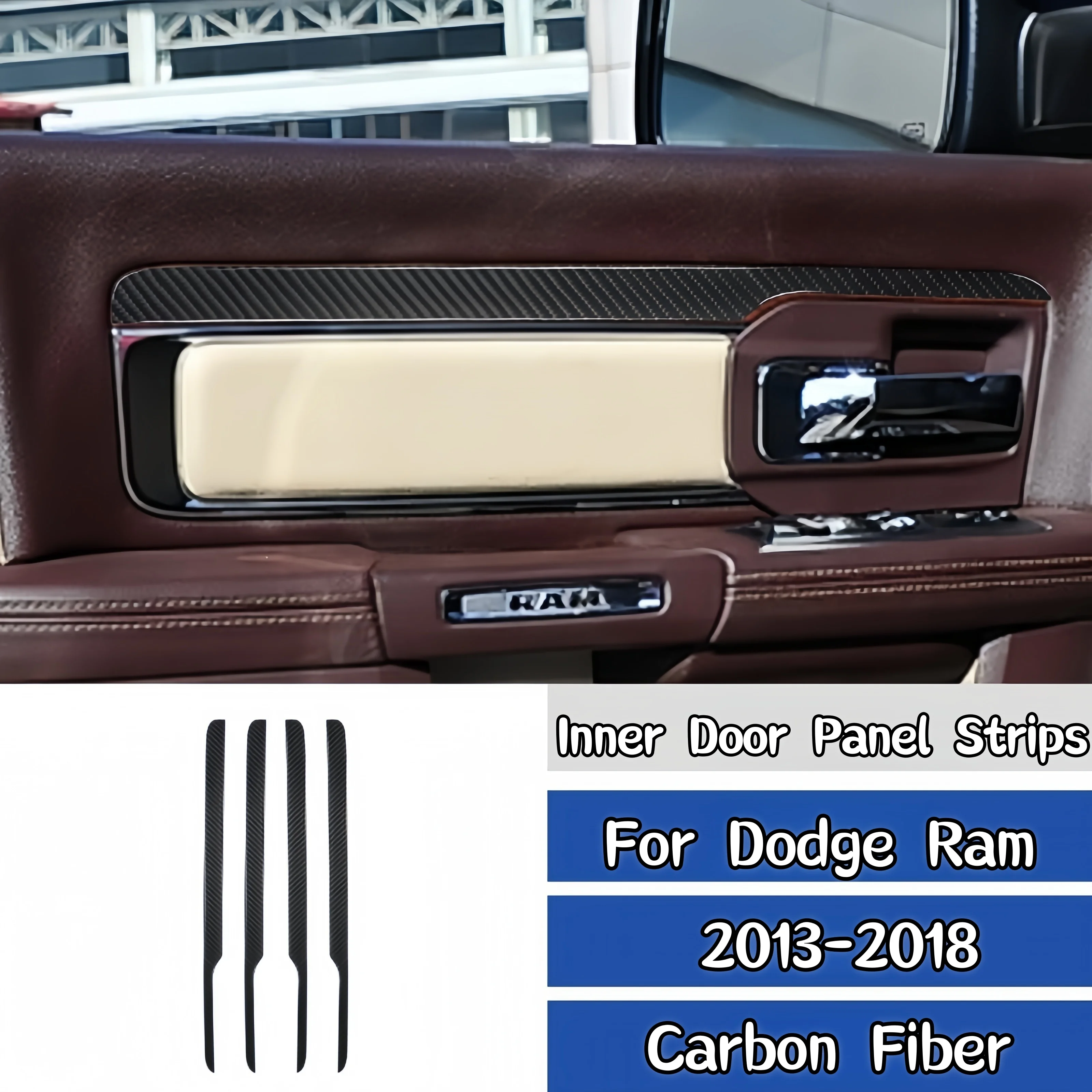 For Dodge Ram 1500 2013-2018 Carbon Fiber Car Inner Door Panel Strips Trim Cover Decoration Stickers Interior Accessories