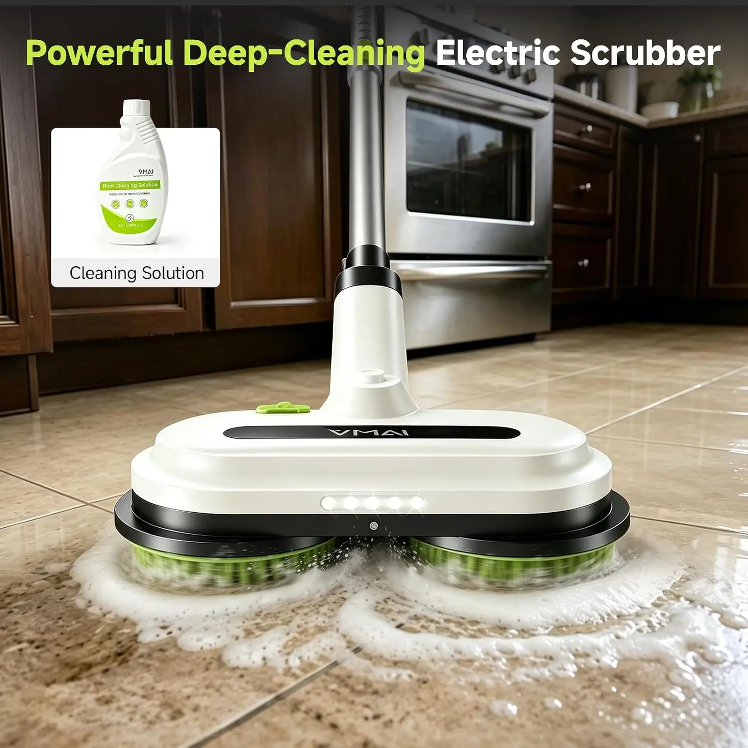 Cordless Electric Floor Scrubber & Mop with Cleaning Solution | Detachable Battery, Floor Scrubber Machine with Spray & LED Head