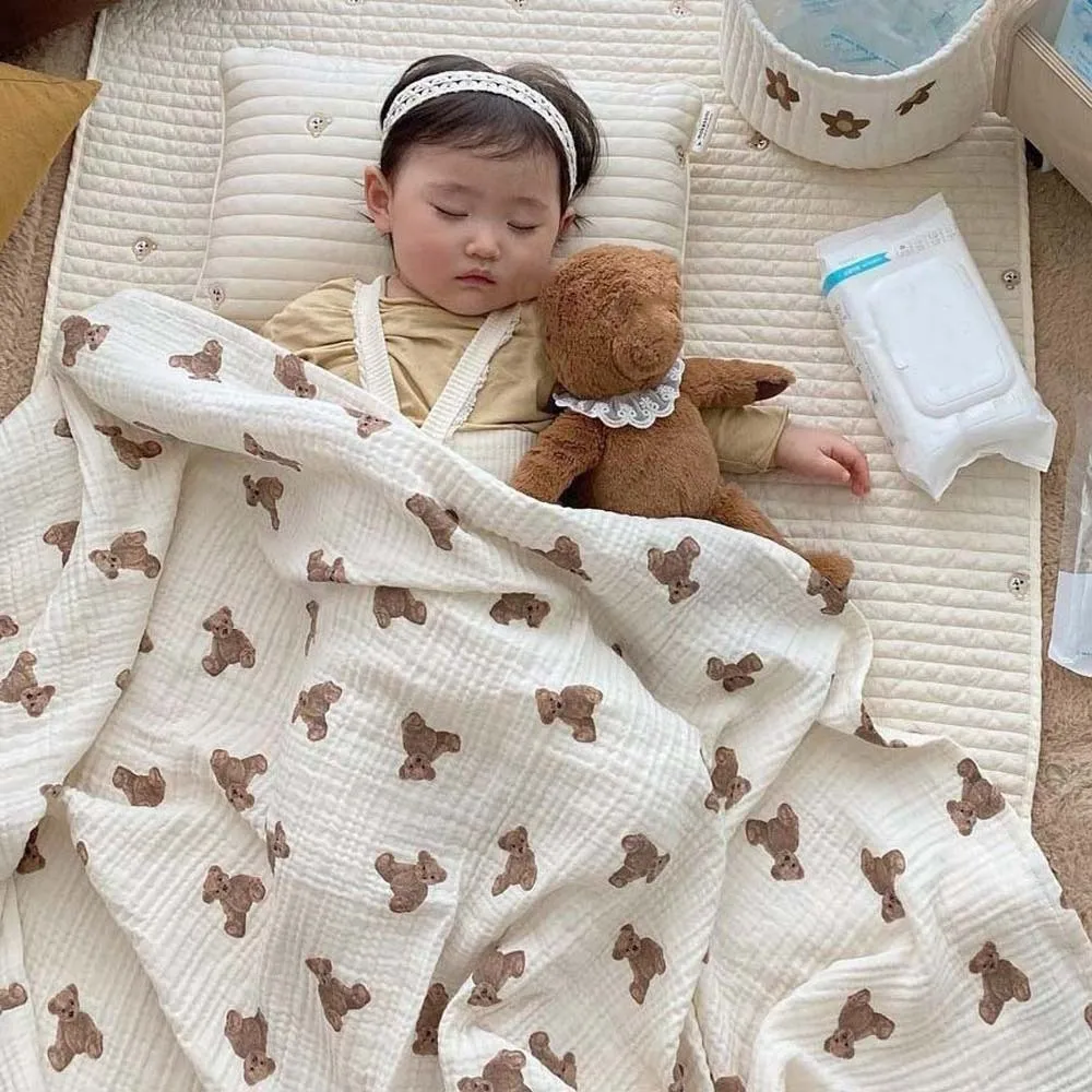 

Household Breathable Baby Bean Blanket Bear Printed Soft Cover Blanket for Infant Thickened Koala Nap Sleeping Rug Office