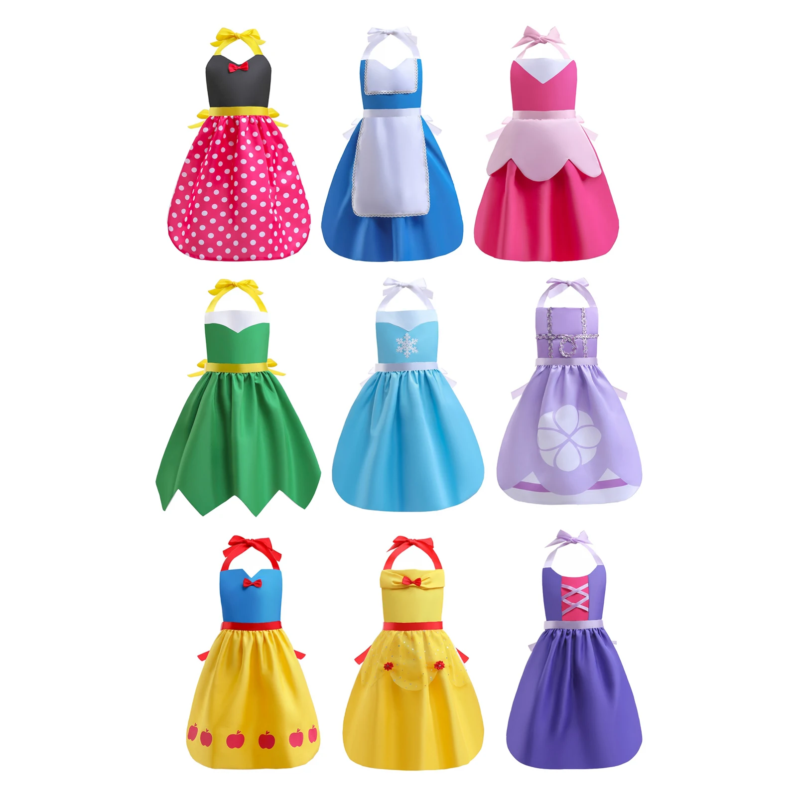 Girls Feedding Apron Snow Princess Dress Apron for Baby and Toddler Girls Princess Style Apron Cute Party Cooking Painting Apron