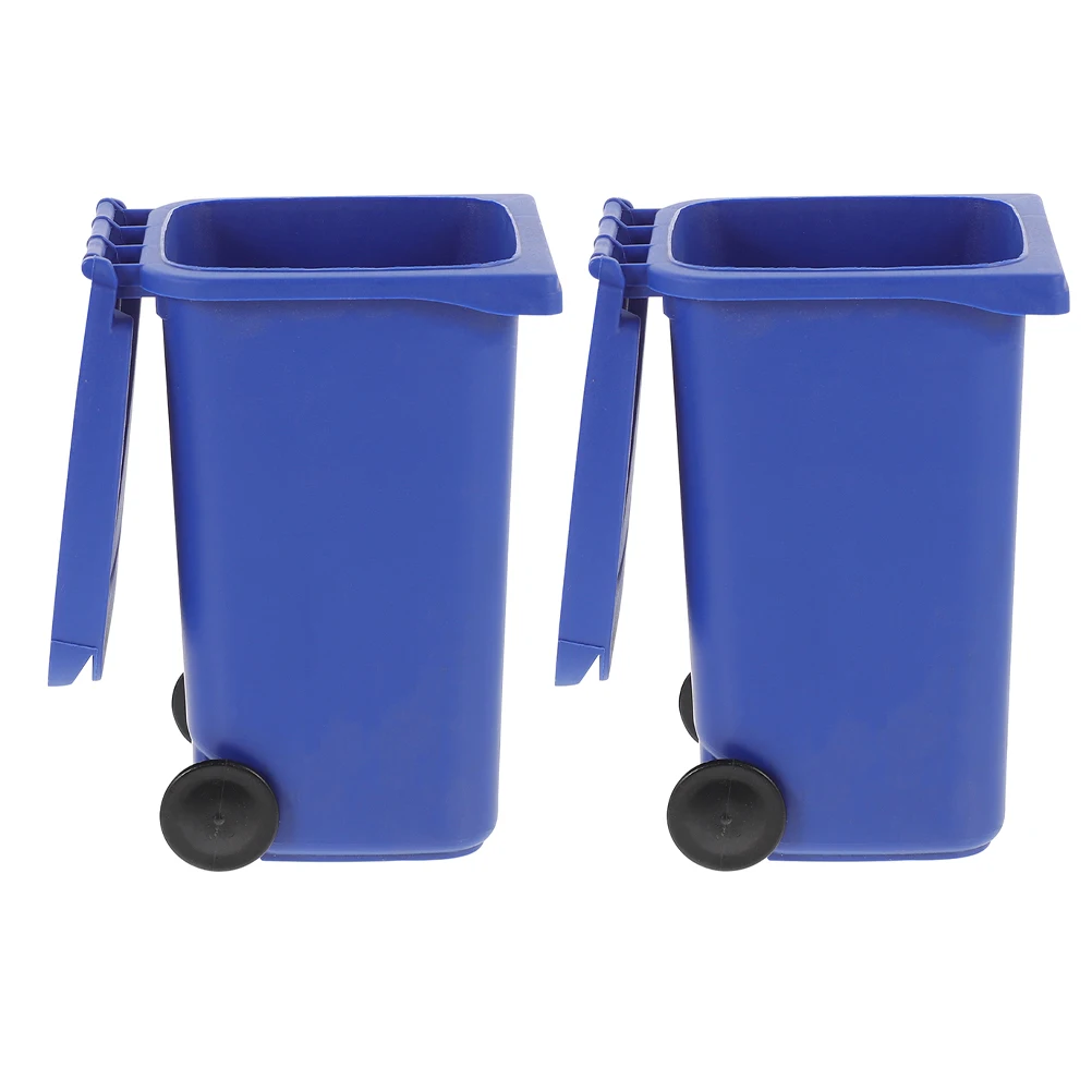 

2Pcs Mini Trash Can Pen Holder Desktop Waste Bucket Small Garbage Bin Home Office Desk Lidded Compact Storage Organizer Plastic