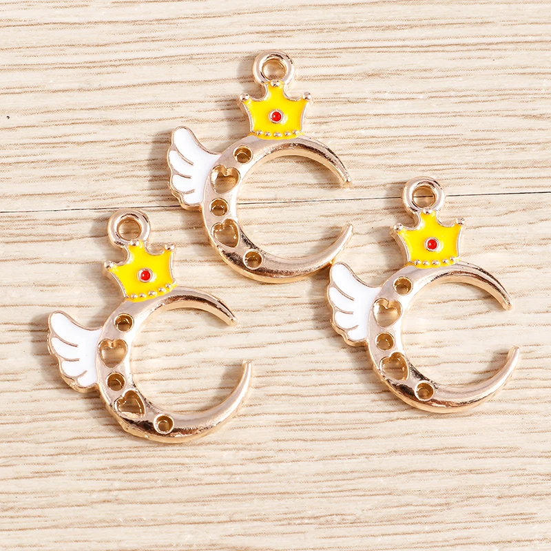 Tusember 10 Stück 17*23mm Niedliche Emaille-Kronen-Flügel-Mond-Anhänger DIY-Anhänger für Armband, Halskette, Ohrring, Schmuckherstellungszubehör – Detail 3