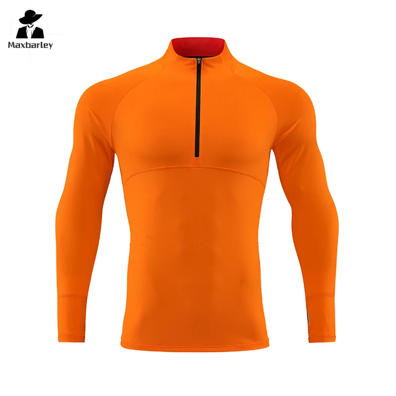 Fitness Long-sleeved T-shirt Men's Casual Handsome Quick-drying Jogging Half Zipper Tight Sweatshirt Autumn Stretch Base Shirt