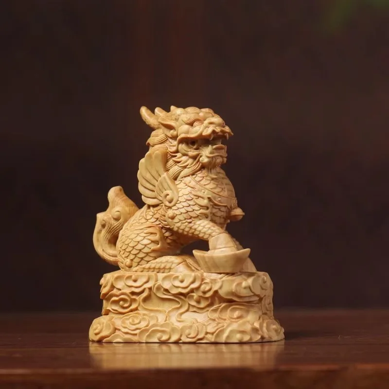 Hand-Carved Boxwood Kirin Statue - 4.3