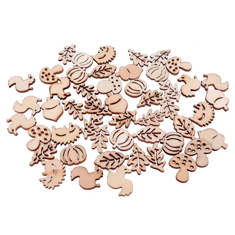 50pcsMixed Wooden Craft Squirrel Leaves Mushroom Shape Hedgehog Decoration Basteln Sewing Accessories Diy En Feutrine Сделай Сам