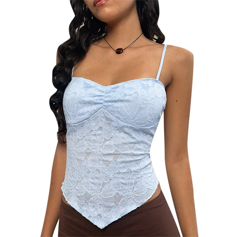 Women's Jacquard Neck Top 2025 Summer New Perspective Vest Summer Vacation Sling Cw9275