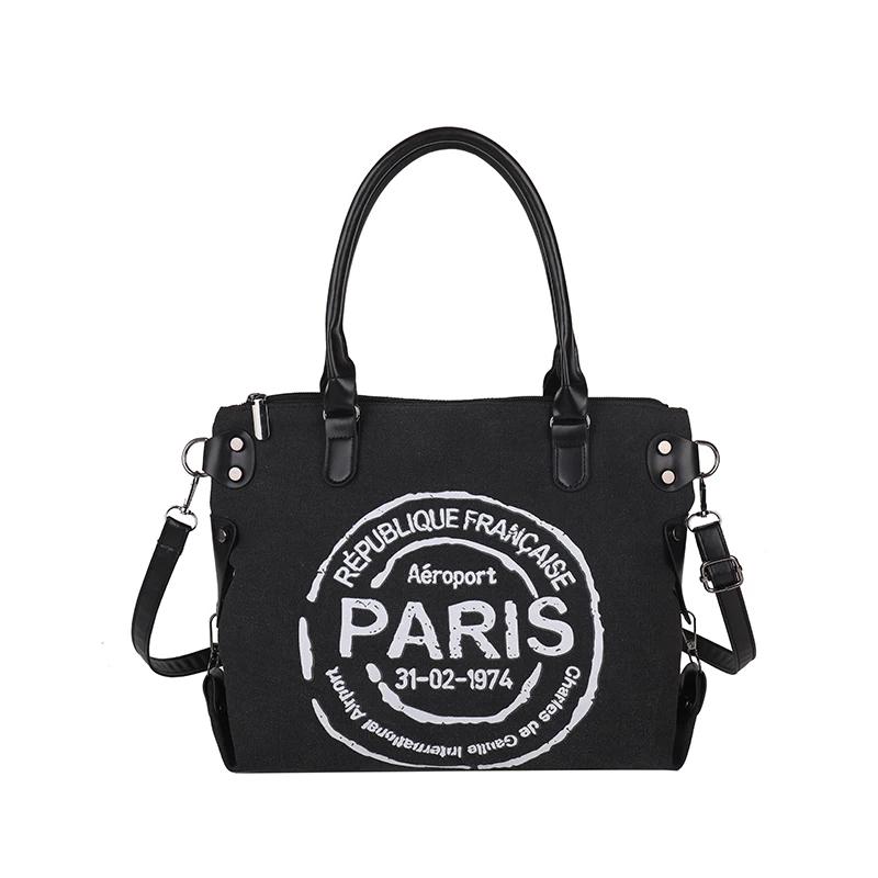 

Большая вместительная новая холщовая сумка-тоут с буквенным принтом, повседневная сумка через плечо на одно плечо с регулируемыми ремнями и застежкой-молнией